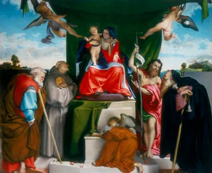 Madone et Enfant en trône avec des anges et des saints